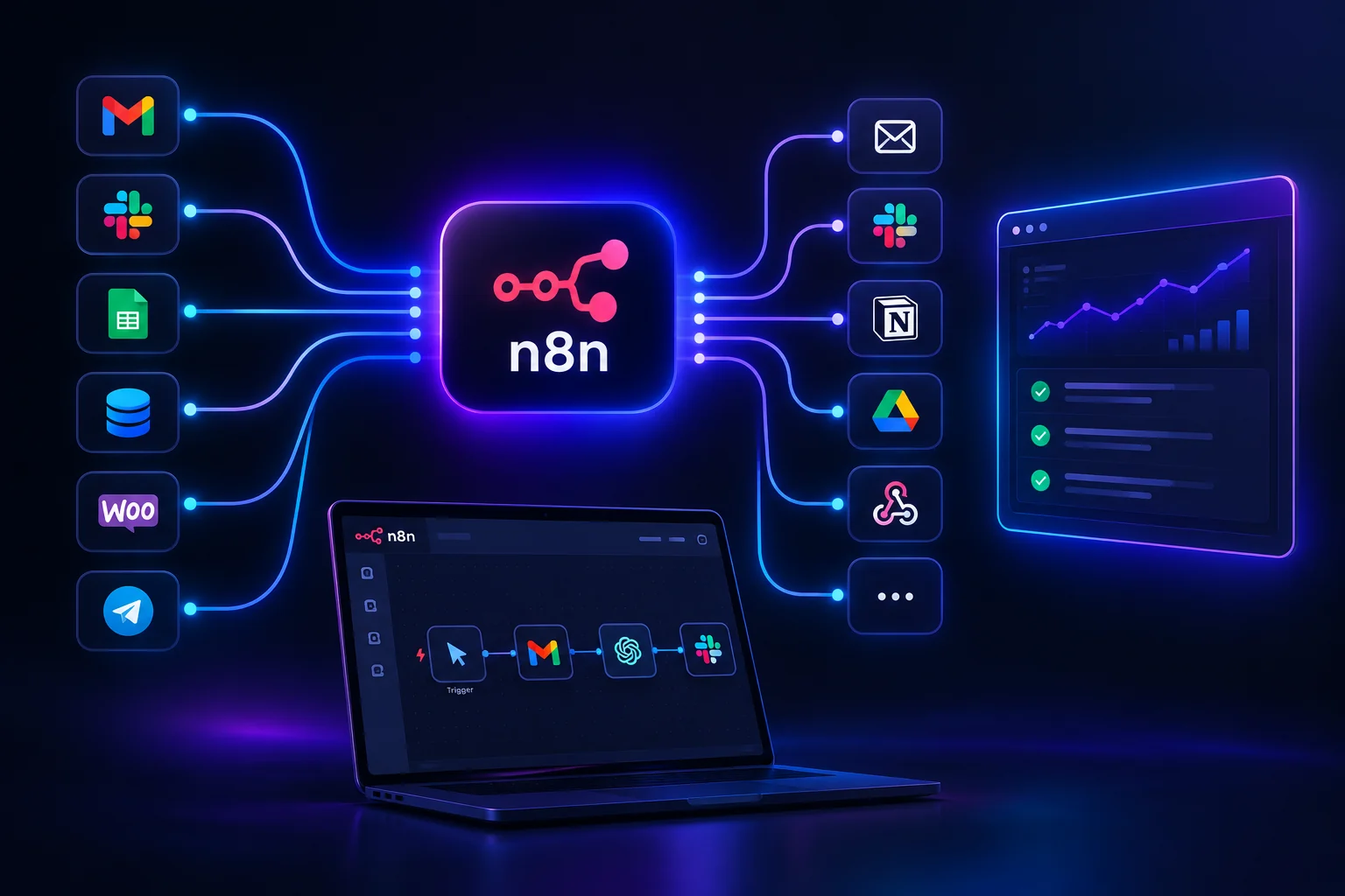 n8n workflow automation connecting business apps to a dashboard